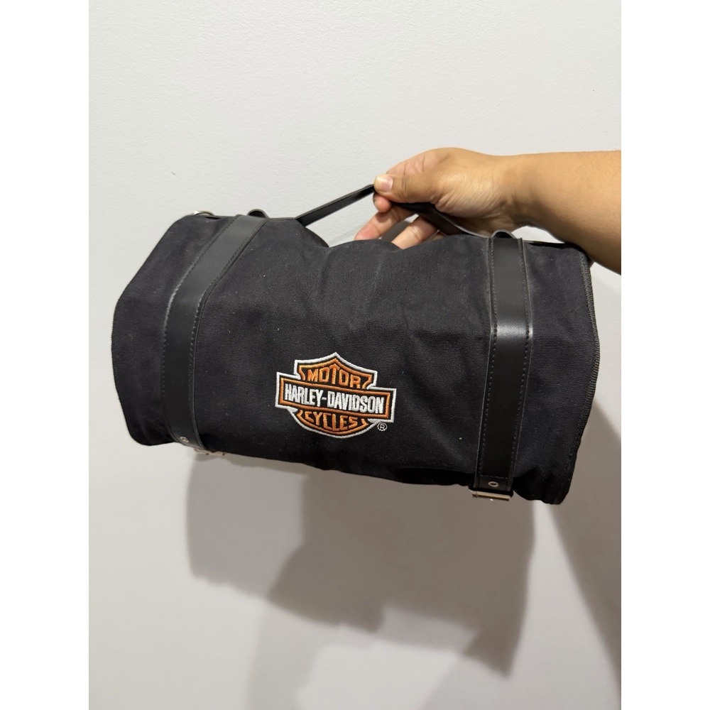 Genuine Harley Davidson Travel Pack Roll-Up Canvas Blanket And‎ Flashlight  Bag